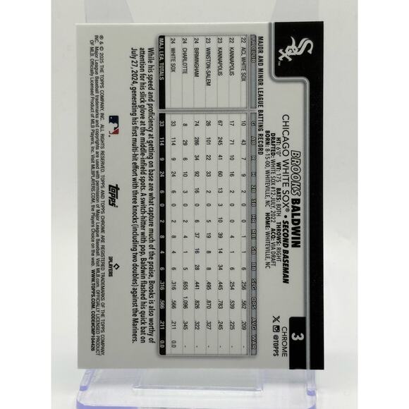 2025 Topps Chrome Brooks Baldwin Rookie Aqua Refractor 28/299 SP White Sox RC - Picture 2 of 2